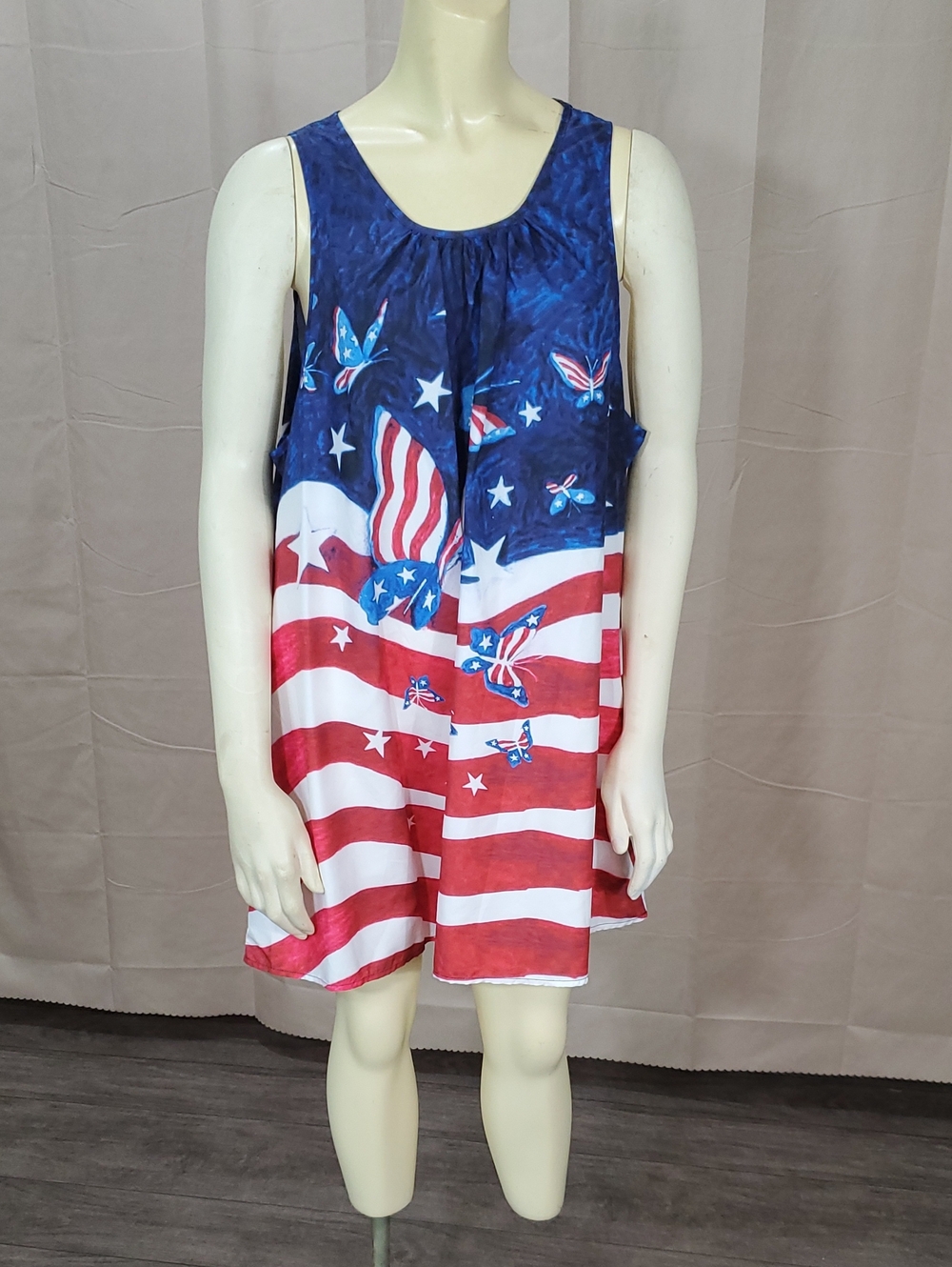 Red White Blue Patriotic Flag Print Dress